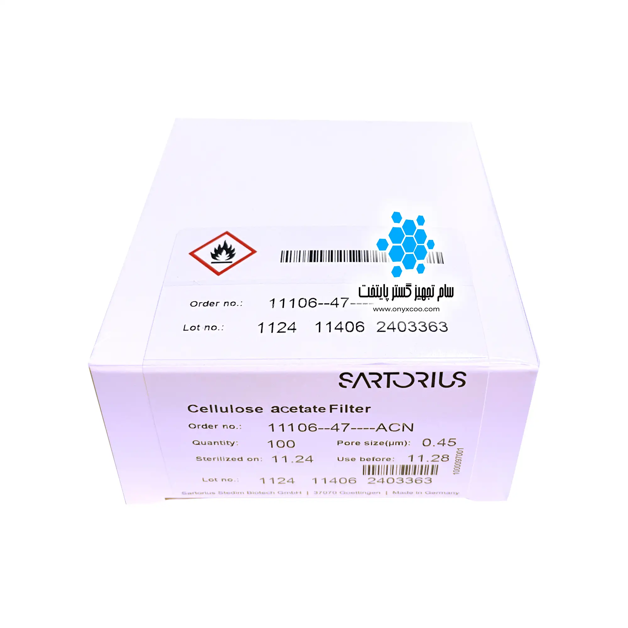 فیلتر ممبران سلولز استات 11106 sartorius فیلتر ممبران سلولز استات Sartorius مدل 11106 | منفذ 0.45 میکرون | استریل